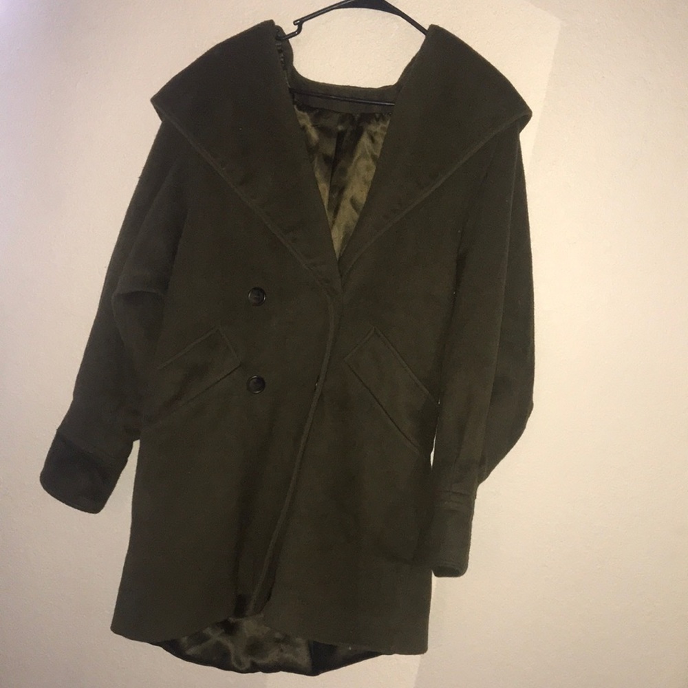 Olive Green Cape Collared Hooded Pea Coat